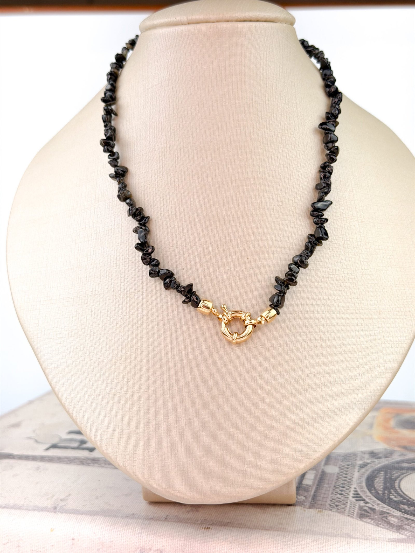 Colar Pedra Natural Ônix em Banho de Ouro 18k - Imagem 4
