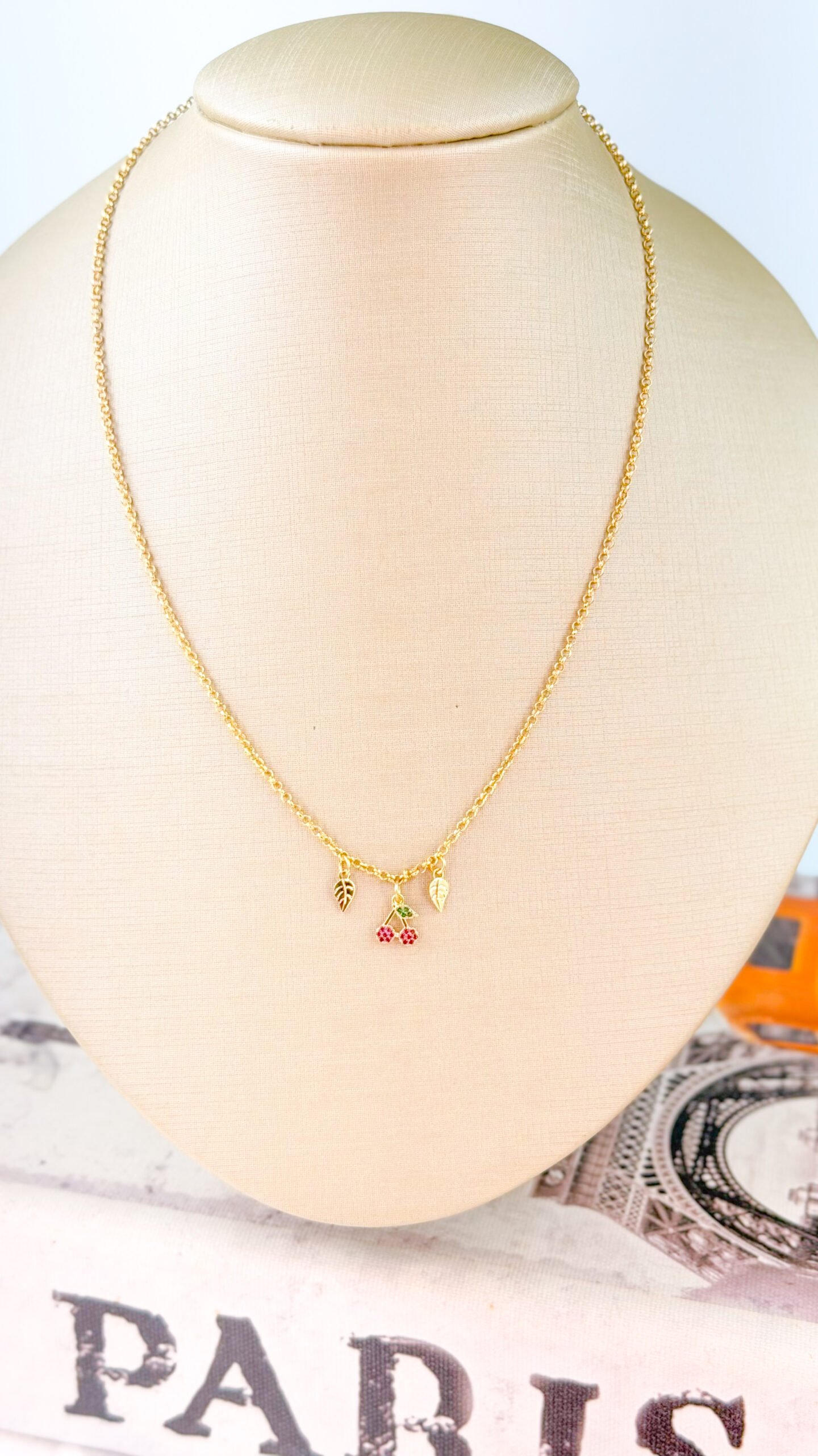 Colar Elo Português Fino com Pingentes Cereja Banho Ouro 18k - Imagem 2