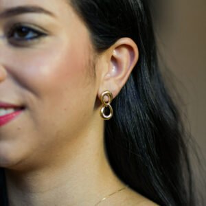 Brinco elo duplo liso banho ouro 18k