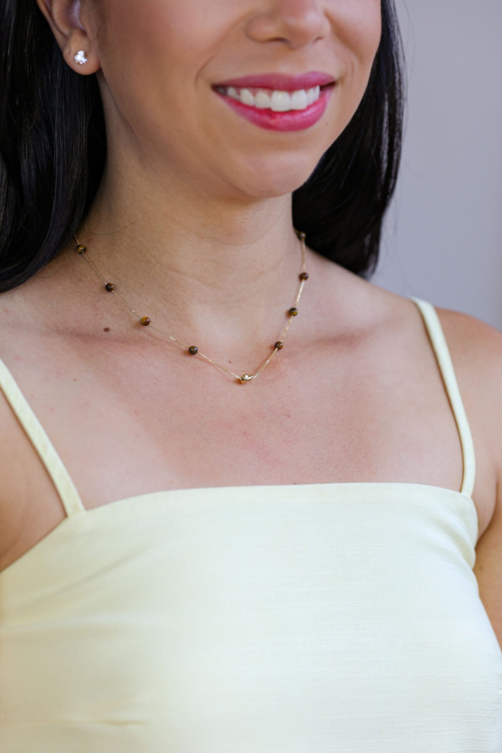 Colar Olho de Tigre Banho Ouro 18k