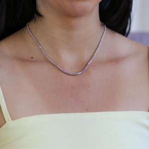 Colar Riviera Rosa em Ródio Branco