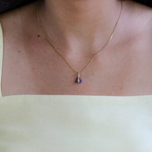 Colar Nossa Senhora Aparecida Azul Banho Ouro 18k