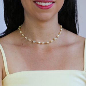 Colar Pérolas Orgânicas com Corrente Banho Ouro 18k