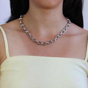 Colar Elos Cravejados Banho Ouro 18k