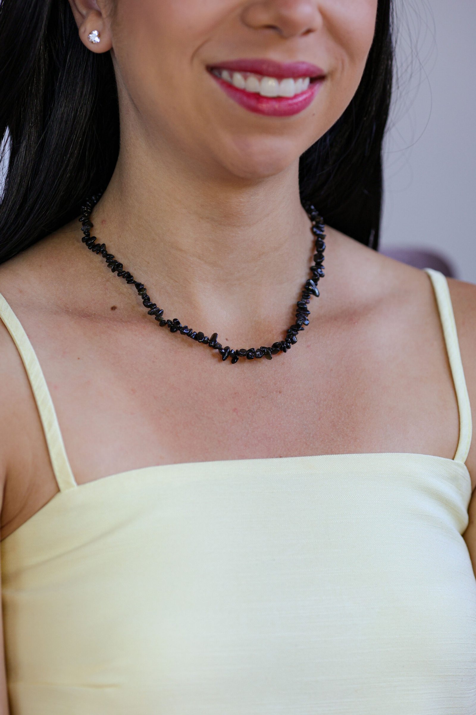 Colar Pedra Natural Ônix em Banho de Ouro 18k