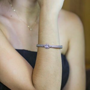 Bracelete Cravejado em Ródio Branco