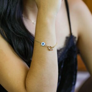 Pulseira Corrente com Pingente Olho Grego Banho Ouro 18k