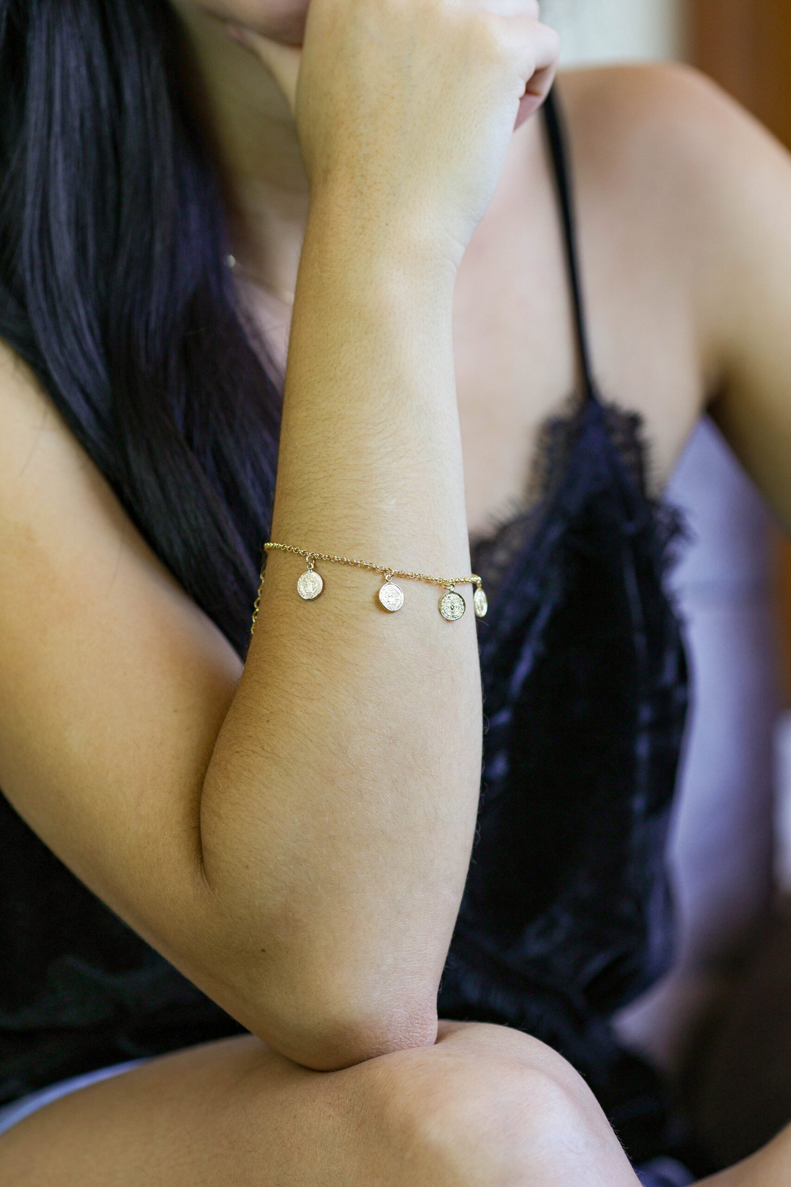 Pulseira Medalhas São Bento banho ouro 18k