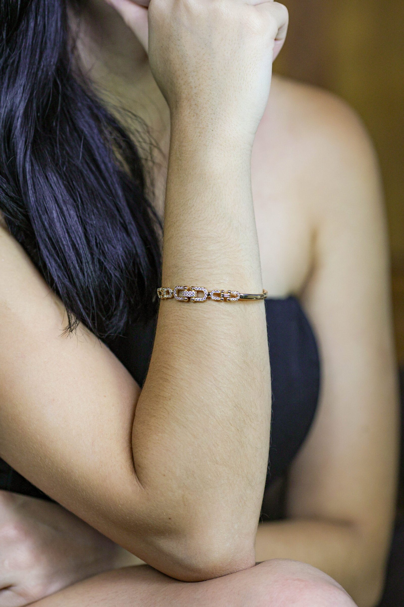 Pulseira Ferradura Cravejada Banho Ouro 18k