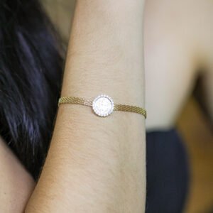 Pulseira com medalha São Bento e zircônias em banho ouro 18k