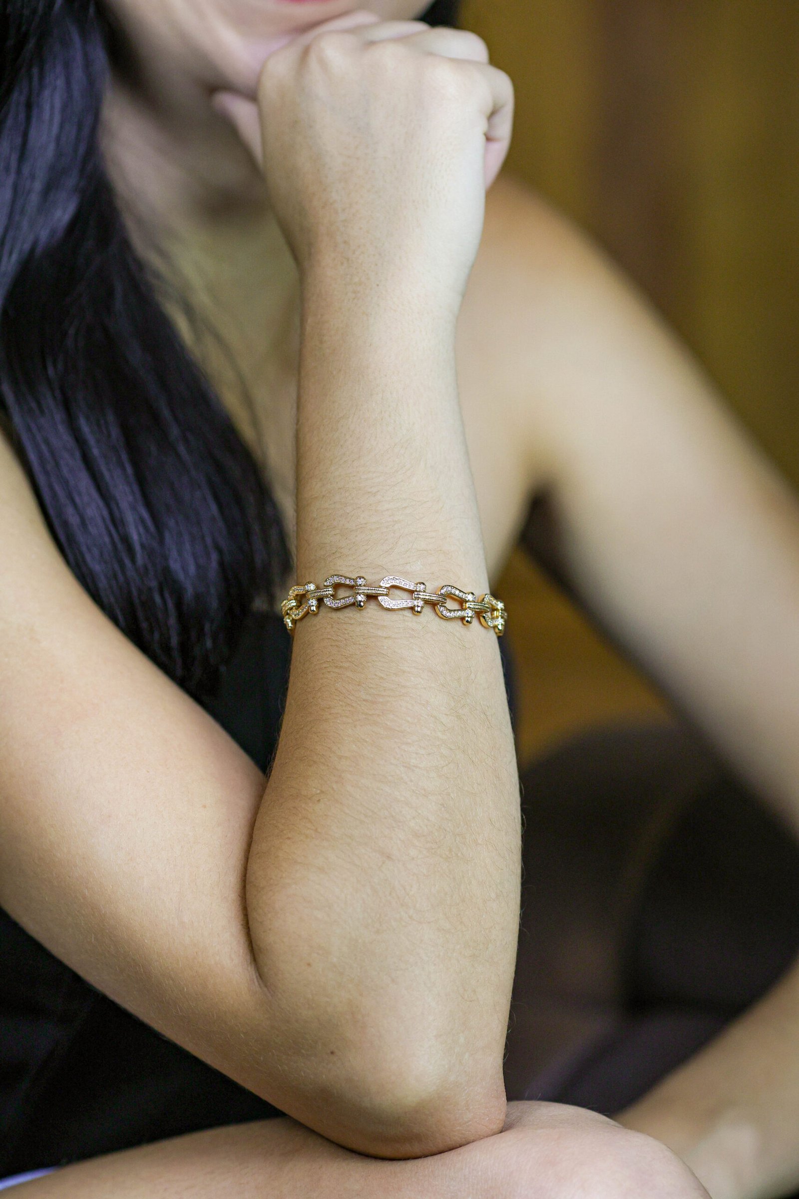 Pulseira Elo Ferradura Cravejada Banho Ouro 18k