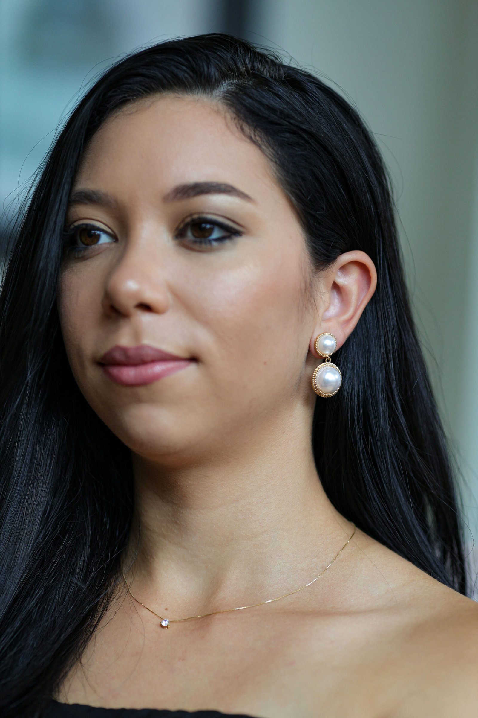 Brinco Duplo com Pérolas Clássicas  banho ouro 18k