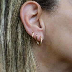 Trio de Brincos Retangulares  Banho Ouro 18k