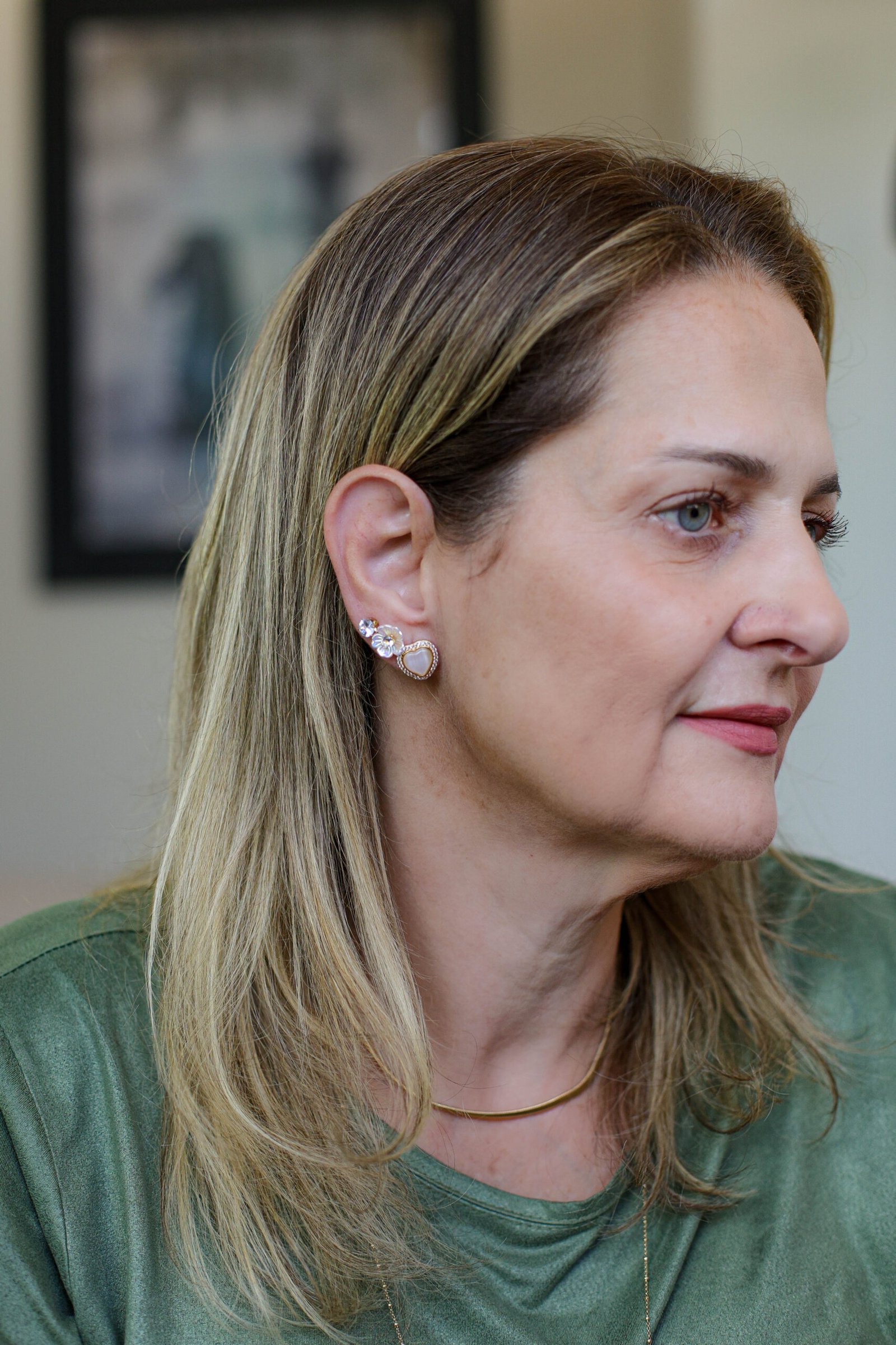 Trio de Brincos Coração e Flor Rosa Banho Ouro 18k