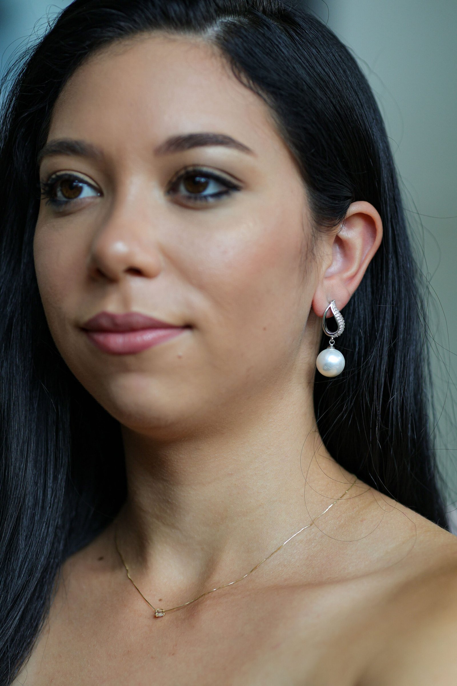 Brinco em Ródio Branco com Pérola