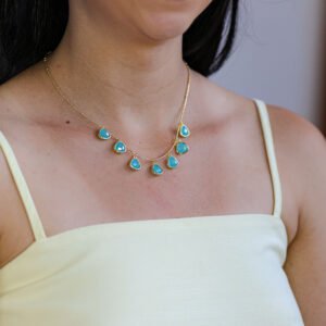 Colar Verde Água Banho Ouro 18k