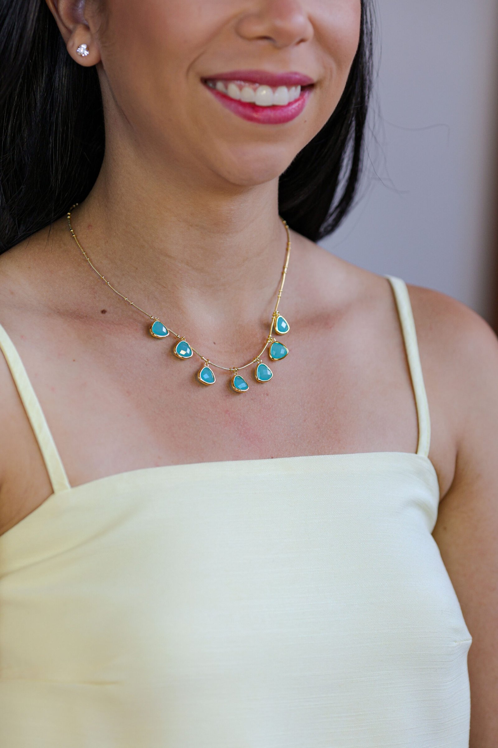 Colar Verde Água Banho Ouro 18k