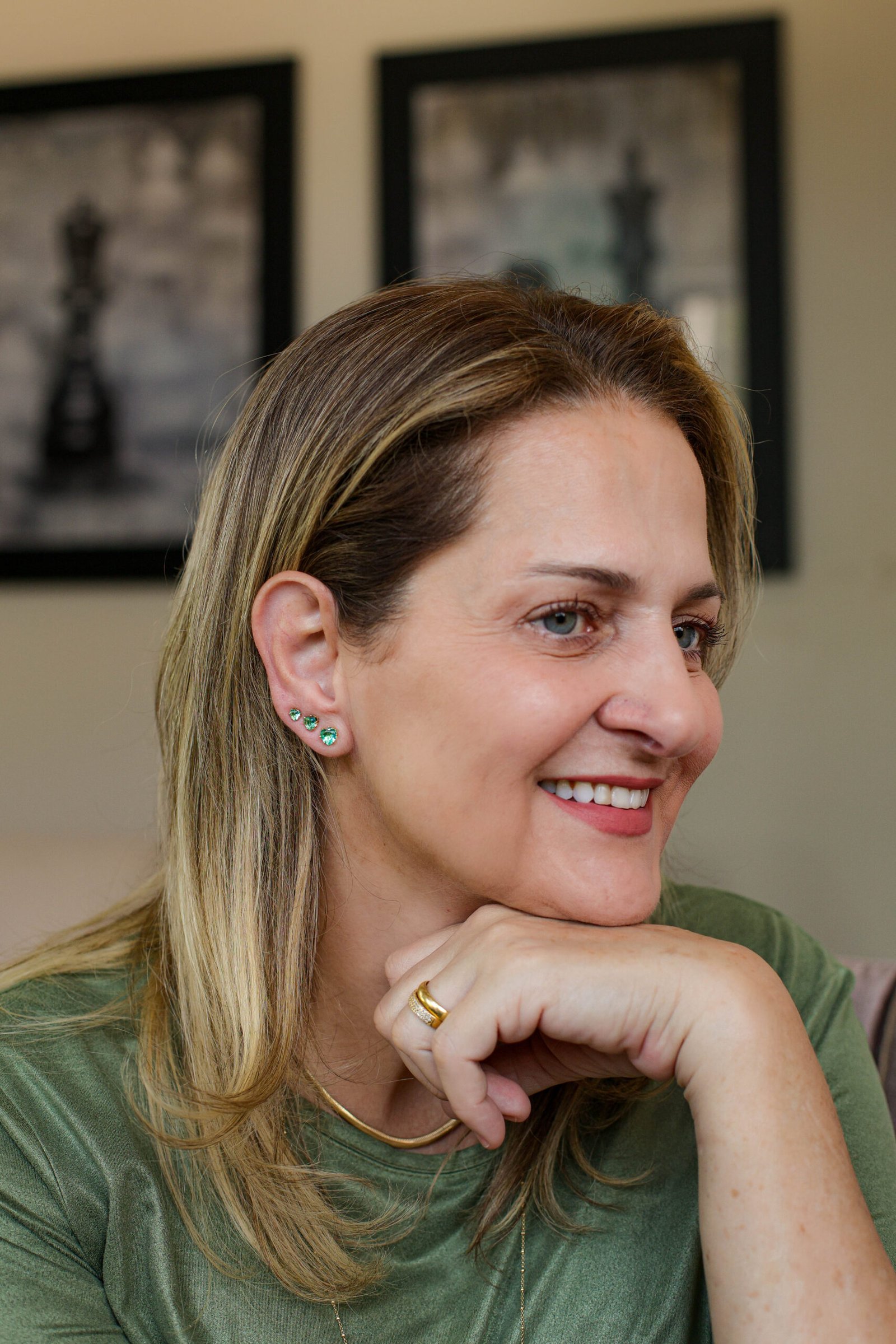 Trio Coração Verde Água Banho Ouro 18k - Imagem 2