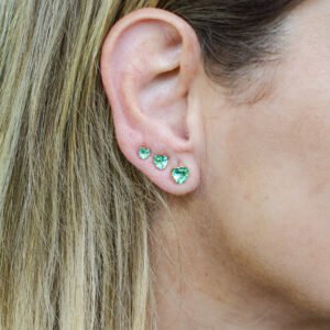 Trio Coração Verde Água  Banho Ouro 18k